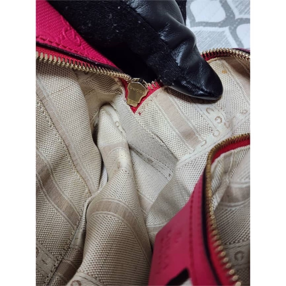 Authentic GUCCI Bright Diamante Textured Leather Top Handle Bag Pink - Picture 9 of 16